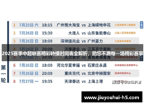 2025赛季中超联赛精彩转播时间表全解析，助您不漏每一场精彩赛事